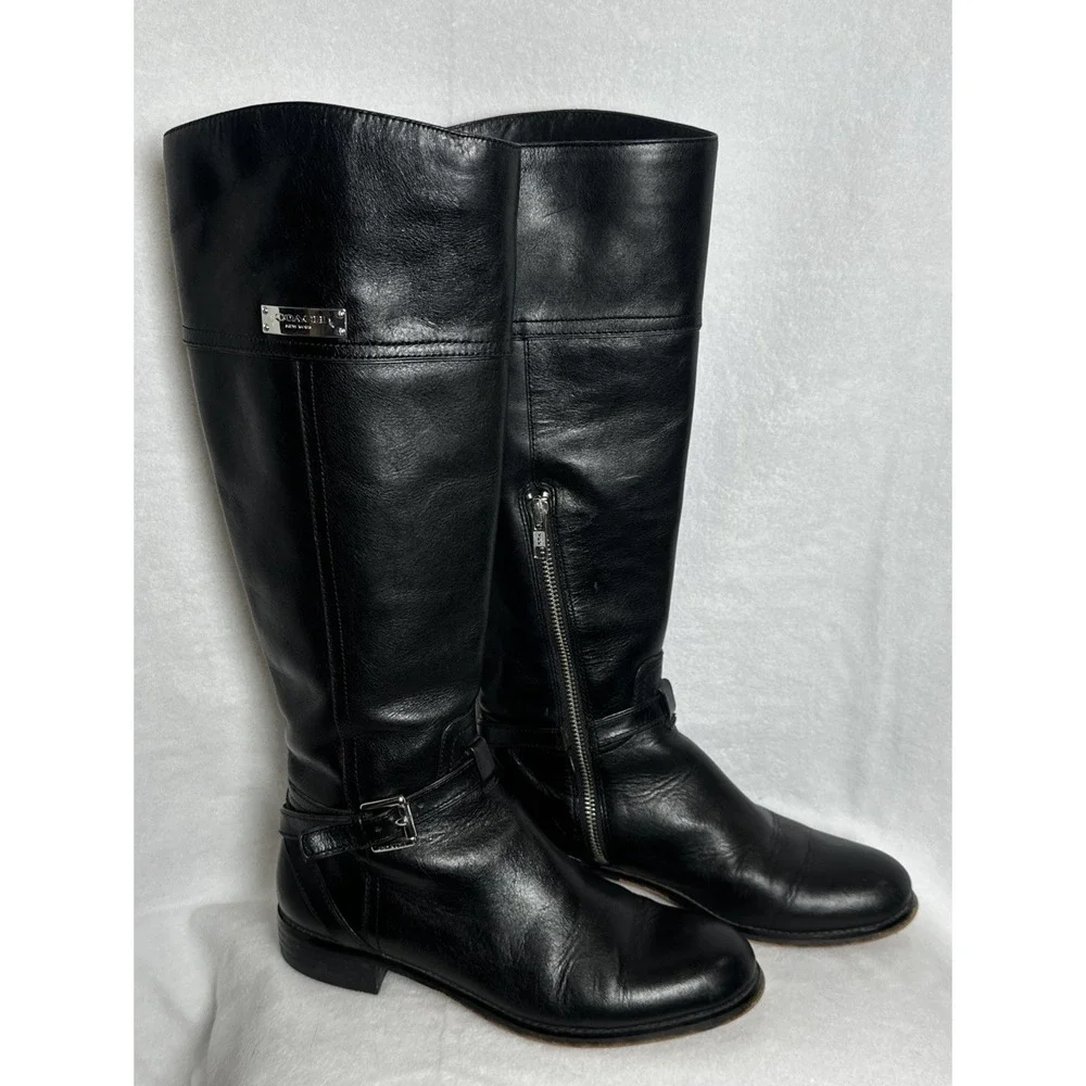 COACH-Micha Black Leather Knee High Riding Boots Size 6B